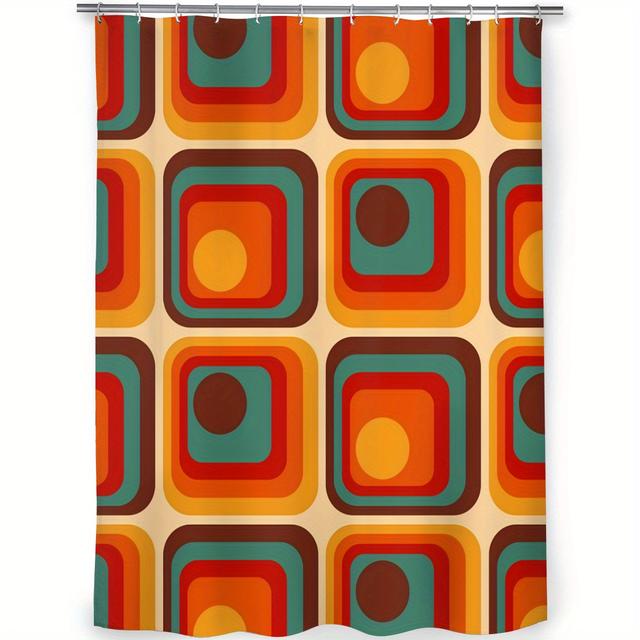 TEMU Minimalist Shower Curtain Featuring A Retro Geometric Gradient Design With Squares And Circles, Ideal For Modern Homes To Create A Tidy And Look