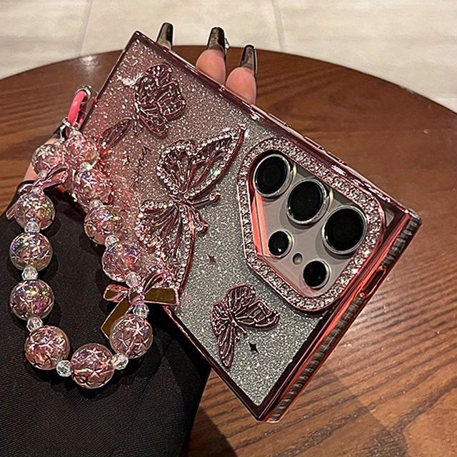 TEMU Phone Case: Light Sparkling Rhinestone Beaded Phone Strap, Compatible With S25 Ultra Phone Case, S24+ Drop-proof Case, S23u Women's Internet-famous Style