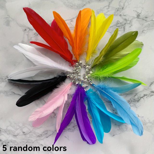 TEMU 6 ks/5 ks Náhradní hlavy na mačací hůlky v náhodných barvách | Plast a umělá peříčka, odolné peříkové hlavy, vhodné pro všechny velikosti plemen, bez baterie