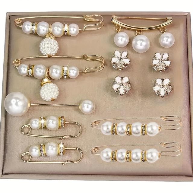 TEMU Set Of 12 Elegant Pearl Brooches - Fashionable Additions For Dresses, Hats, And Shawls - Alloy/plastic