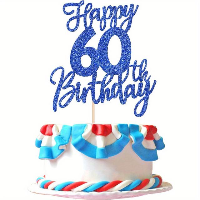 TEMU . "Glücklicher 60. Geburtstag" Kuchentopper mit Glitzer, Prost auf 60 Jahre Geburtstag, 60 Fabelhafte Tortendekoration für die Deko der Feier zum 60. Geburtstag