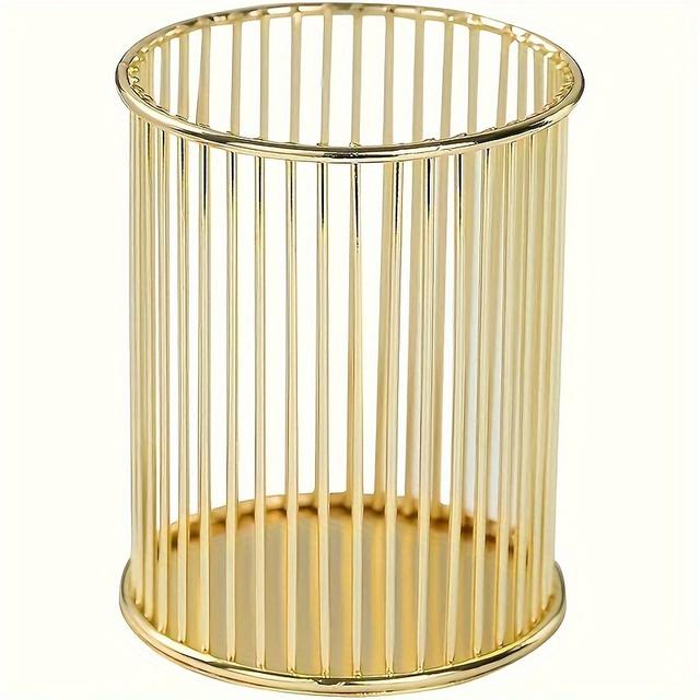 TEMU 1pc, Elegant Golden Round Pen Holder- Multi-functional Desk Organizer For Office, School Supplies& Additions