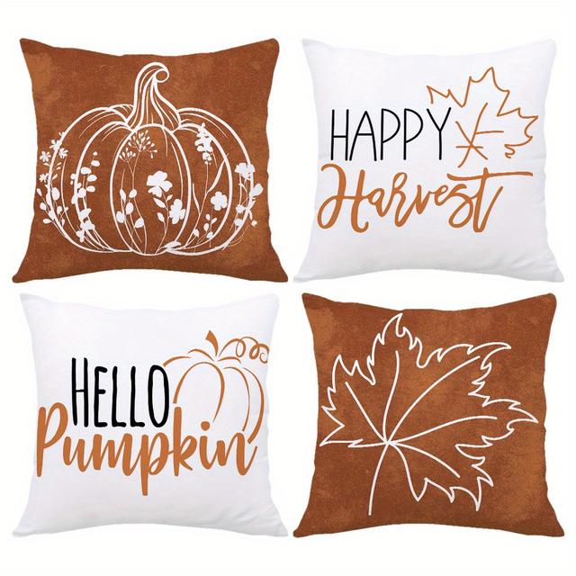 Autumn Floral Pumpkin Leaf Pillow Covers Set of 4