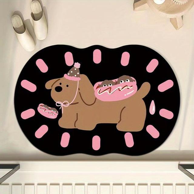 TEMU 1pc 귀여운 만화 개 디자인 빠른 건조 미끄럼 방지 욕실 매트 - 부드러운 고무, 물 흡수, 경량 (2200g/m²), 화장실 또는 주방 사용에 완벽, 개 욕실 장식