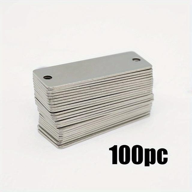 TEMU 100 Stück/50 Stück/25 Stück Stücke Aus Edelstahl, Leere Etiketten, Rechteckige Prägung, Leere Mit Zwei Löchern