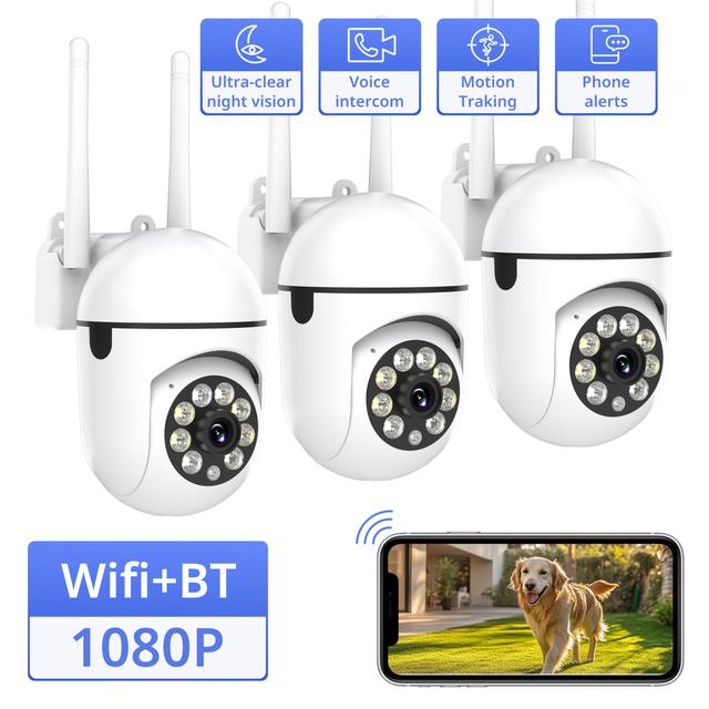 TEMU 1pc/3pcs 1080p Fhd Outdoor Surveillance Cameras: 355° Ptz Pan-tilt, All-color Night Vision, Talk & More - Works With , Perfect For Home/ Small (property Owners)