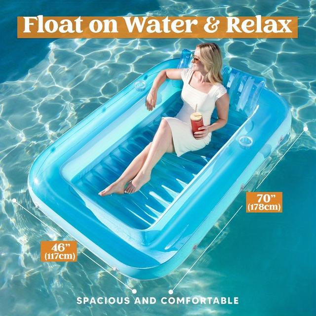 TEMU Inflatable Tanning Pool Lounger Float, 70'' X 46'' Pool Floats Adult With Pillow, 4 In 1 Tub Raft Floatie, Sunbathing Bed Lounge For Water Blow Up Kids Ball Gifts, Party Games & Activities