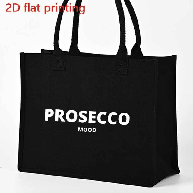 TEMU Prosecco Letter Design Printed Tote Bag - Black With White Print, Large Capacity With Fixed Shoulder Strap, Stylish Tote For And Work, With Durable Lining