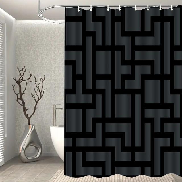 TEMU 1pc Modern Minimalist Shower Curtain With Hooks - Geometric Bath Curtain Suitable For Bathtub, Machine-washable Fabric, Installation (no Tools) - Bathroom Decor For & Families