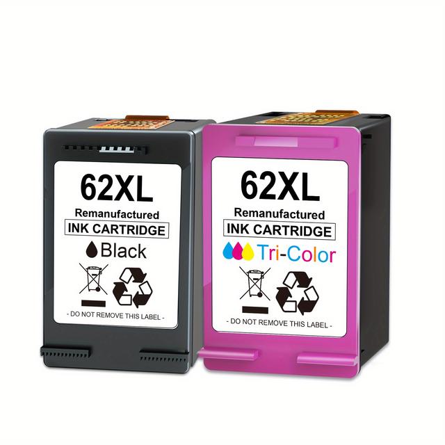 TEMU Paquete de 2 cartuchos de tinta compatibles 62XL 62 XL para impresoras HP 62, compatibles con 5540 5544 5545 5548 5640 5646 7640 200 5740 5742 5744 (Color Negro)