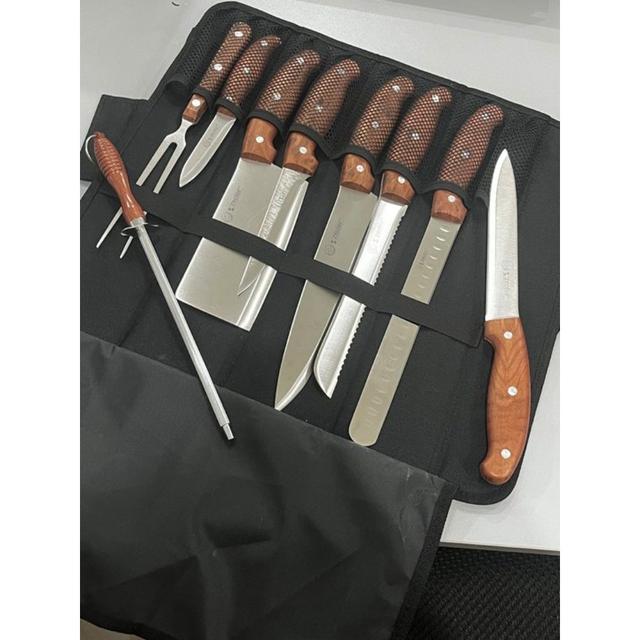 TEMU 10pcs Stainless Steel Portable Knife Set With Folding Cloth Bag. Perfect For Use In Cooking, Cutting, Camping, Parties, And As A Kitchen Set. Essential For Outdoor Camping.
