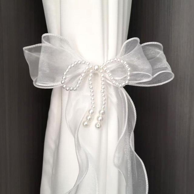 TEMU Elegant White Curtain Bow Tiebacks - Polyester Window Straps For Home Decor, Living Room & Bedroom, Contemporary Style