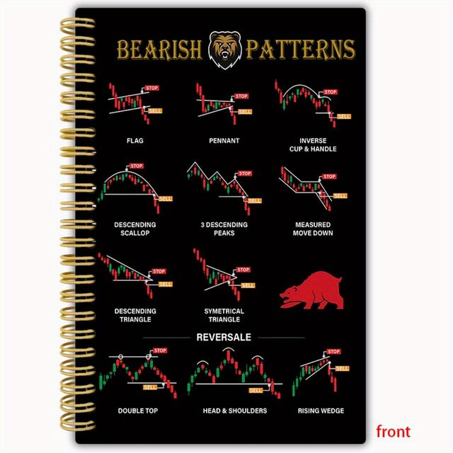 TEMU Ein Spiralblock mit Börsentrend-Chart als Cover, leuchtende Farben, 5,5x8,3 Zoll, doppelseitig 50 Seiten, glattes , ideale für Lernen Geschenke