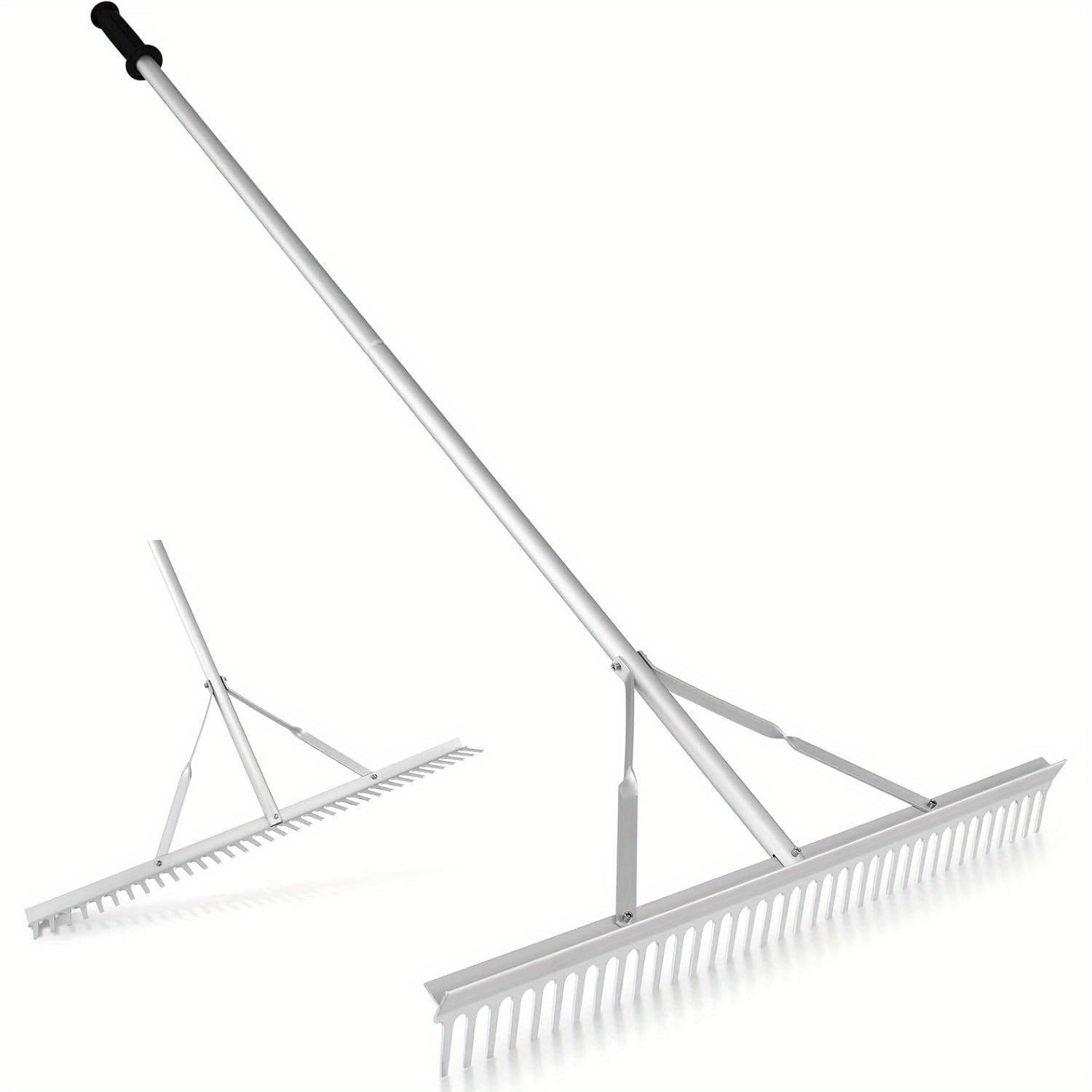 TEMU Râteau de jardin en aluminium avec tête de 91 cm, 36 dents, manche antidérapant de 174 cm pour le sol, entretenir la pelouse, le et la plage.