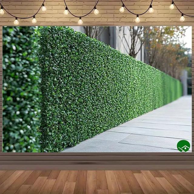 TEMU es un banner 2D que un solo pieza de set de jardín artificial con árboles y un de hormigón. de tela de poliéster realista, ideal para fiestas de al .