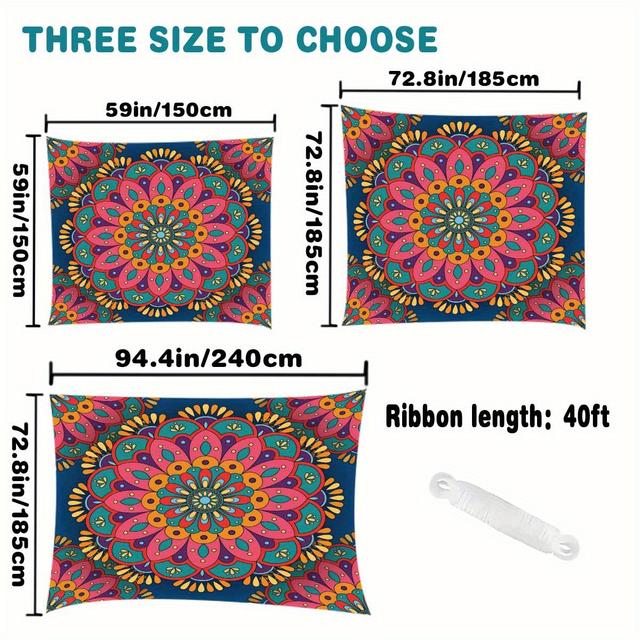 TEMU 1pc Bohemian Mandala Pattern Camping Tarp Sun-protective Garden Courtyard Canopy Beach Sunshade Curtain Outdoor Adventure And Decoration Convenient Storage(excluding Poles)