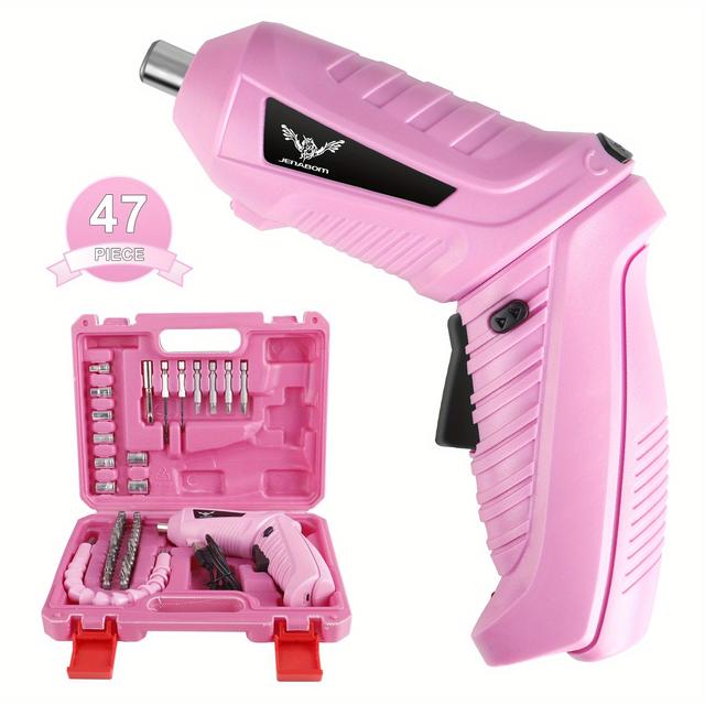 TEMU Pink 1pc/8pcs/47pcs Electric Screwdriver, 3.6v Drill Screwdriver Rechargeable, Electric Screwdriver, Front Led Light, Suitable For Small Household Projects