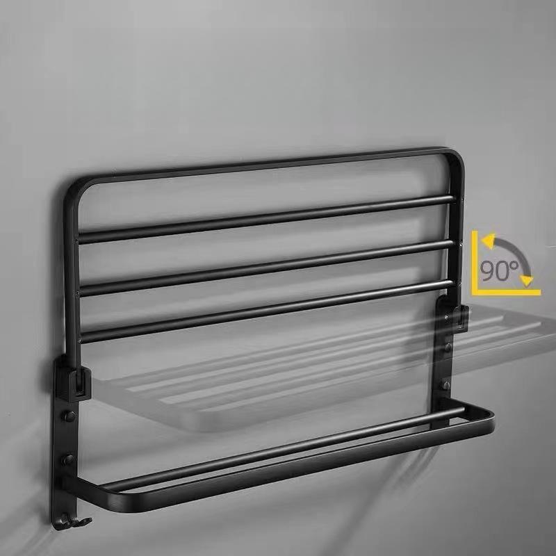 TEMU Toallero plegable de 2 niveles, soporte y estante para toallas de baño para almacenamiento, organizador que ahorra para toallas, toallas de baño y ropa, montaje en pared