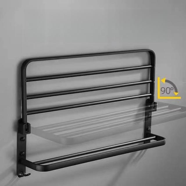TEMU Toallero plegable de 2 niveles, soporte y estante para toallas de baño para almacenamiento, organizador que ahorra para toallas, toallas de baño y ropa, montaje en pared
