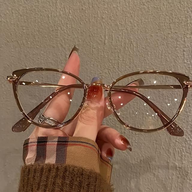 TEMU 1 Par Y2K-stil Damkattögon-glasögon - Genomskinliga Glas, Lättvikts-PC-bågar, med Metallgångjärn