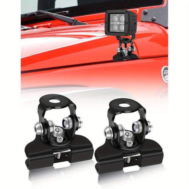TEMU Led Hood Mounts, Universal Led Light Bar Mounting Brackets 304 Stainless Steel Hood Clamp Lights Mounts, Black, Without Battery