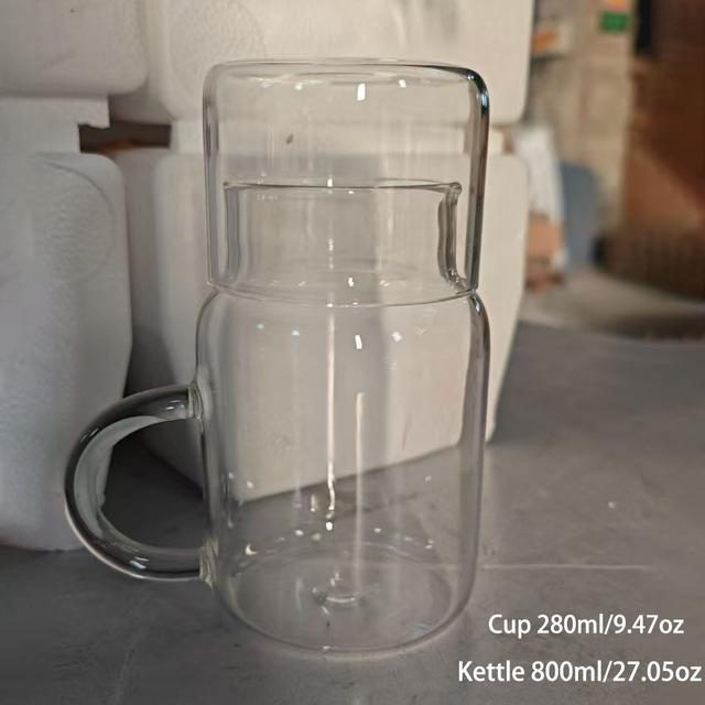 TEMU 1세트 800ml 유리 물 카라페 & 컵 세트, 뚜껑 포함, 음료용 가정용 냉수 주전자, 냉장고용, 뚜껑 있는 냉수 주전자