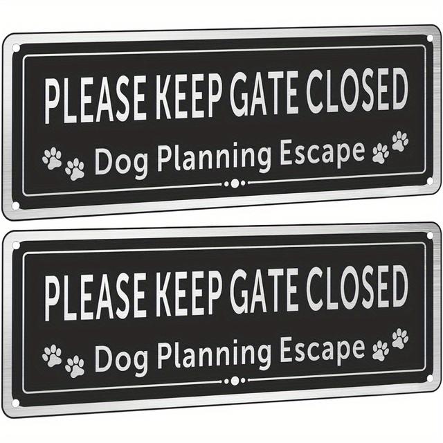 TEMU 2pcs Rust-resistant Aluminum Pet Warning Signs, 3.5x9.8 Inches - Uv/high Quality, , Black With & "please Keep Gate Closed" Text For Dog Safety, Dog Gate Sign