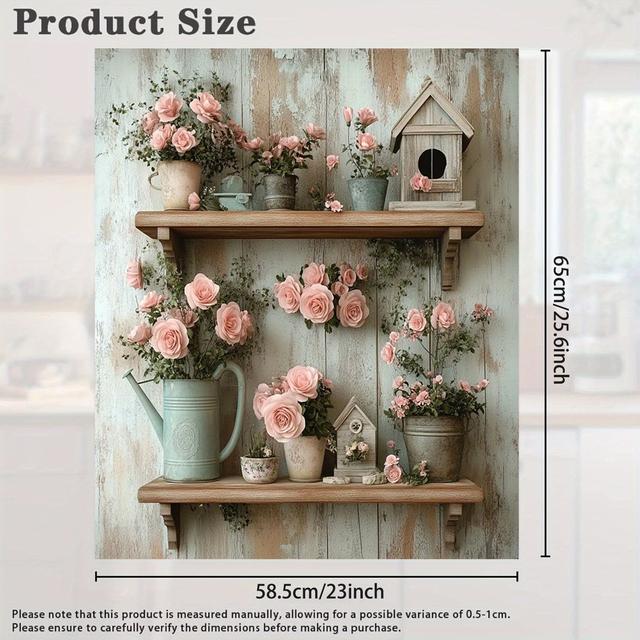 TEMU 1pc Spring Decorative Magnetic Dishwasher Wall Sticker - 3d With Pink Roses & Greenery, High-quality Magnetic Material For Decor, Easy To Apply & Remove, No Residue