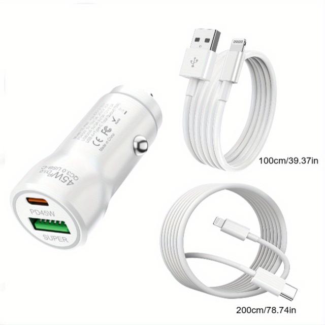 TEMU iPhone 14 13 Autoladegerät, 45W Dual Port USB C Apple Autoladegerät Adapter mit 3Ft & 6Ft Typ C zu Lightning Kabel Schnellladung für iPhone 14 Pro/14 Pro Max/14 Plus/13/12/11
