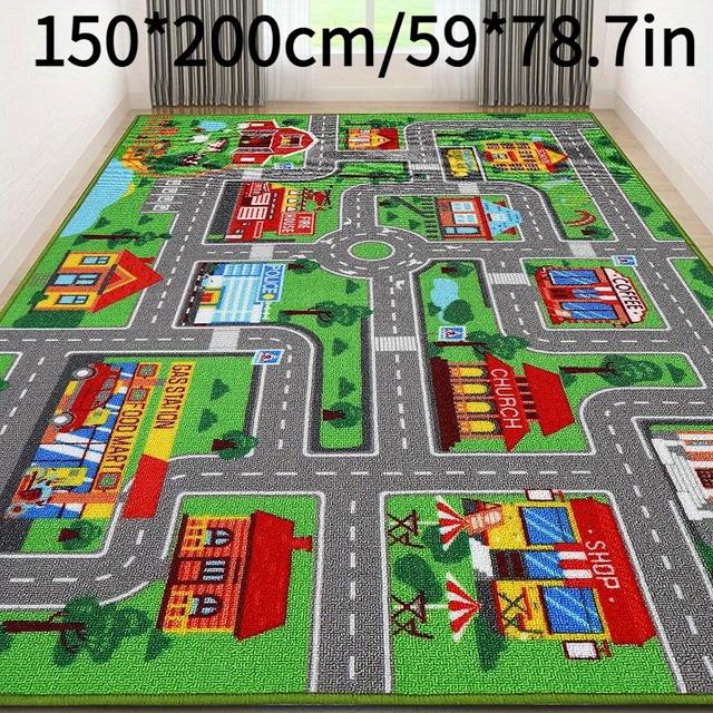 TEMU 1pc 800g/m2 Mat | 150/200cm-59/78.7in Large Non-slip Kids Car Rug For Playroom/bedroom | 0.6cm Thick, Washable, Fade-resistant , Indoor/outdoor Use, Ideal For Kids Room, Back To School