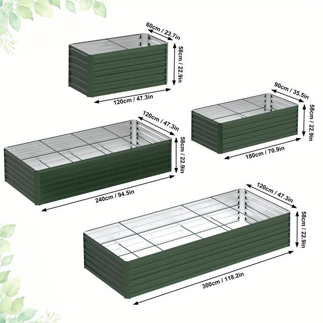TEMU Hochbeet-Set – Pflanzkasten für Gemüse & Blumen im Freien – Rechteckiges Kräuterhochbeet für Garten, Terrasse – Grün/Schwarz/Silbrig – 4 Größen