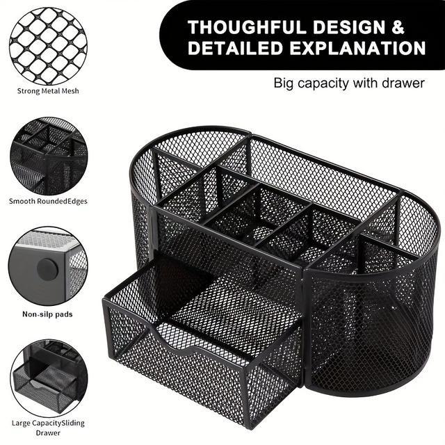 TEMU Organizador de Escritorio Multifuncional con Cajones y Porta Bolígrafos, Compartimentos de Malla Resistente, Soluciones de Almacenamiento para Materiales de , , Día de San Valentín, Ramadán