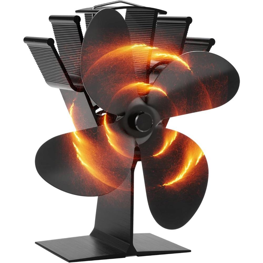 TEMU 4 Blade Heat Powered Wood Stove Fan Silent Warm Air Circulation For Fireplace For Bbq Fire Starter Air To Boost Coal Burn Grill Accessory