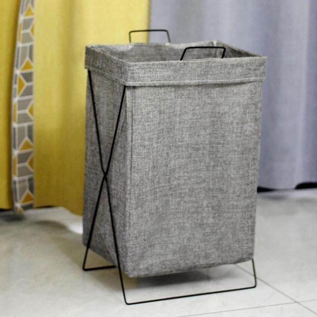 TEMU Foldable Linen Laundry Hamper With Suction Cups – Space-saving, Water-resistant Storage Basket For Clothes, , Grey/brown, 55x35x25cm, Modern , Laundry Basket