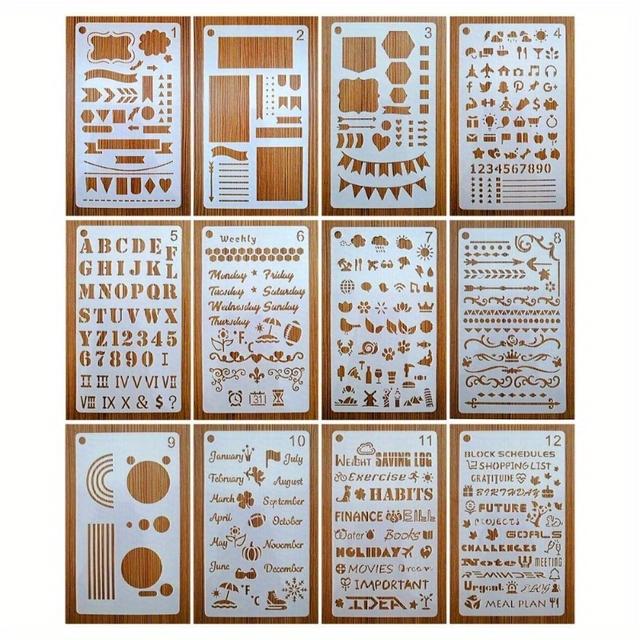 TEMU Journal Stencil Set för Prickiga , Journaliseringsmaterial/Tillbehör Kit Inkluderar Dagliga/Veckovisa/Månads Kalendrar, Ikon, Diagram, Siffror, Form