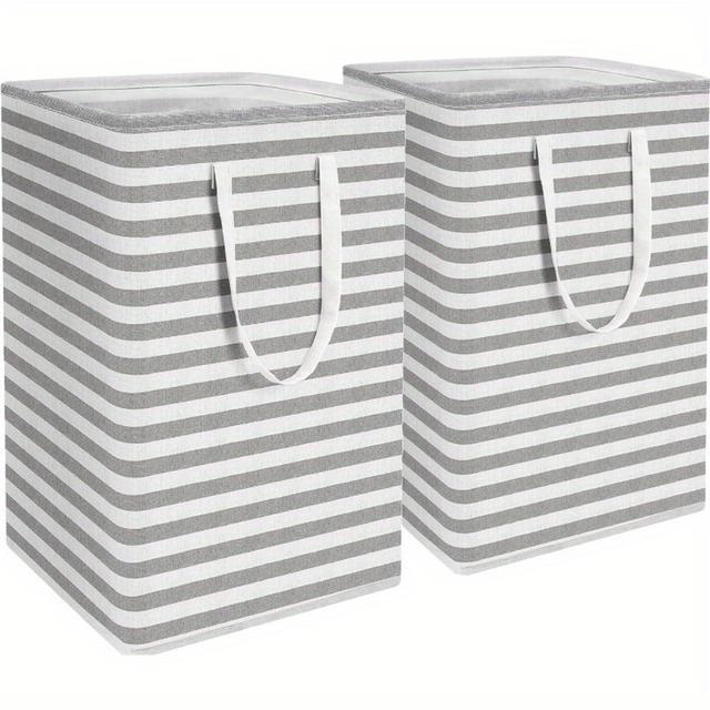 TEMU 2pzs Bolsa de Almacenamiento Plegable para Ropa 75L, Rayas Gris y , Fácil de Guardar y Limpiar, Almacenamiento Bajo la Cama