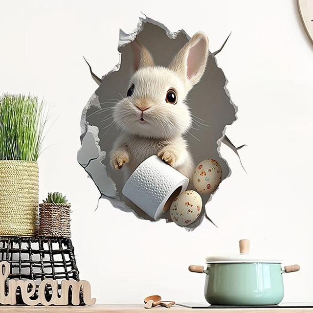 TEMU . 3D-Hasen-Sonde Badezimmer-Toilette-Verschönerungs-Aufkleber, dekorative Wandaufkleber für Wände, Kühlschränke, Schränke, Türen, Heim-Hintergrund-Dekoration