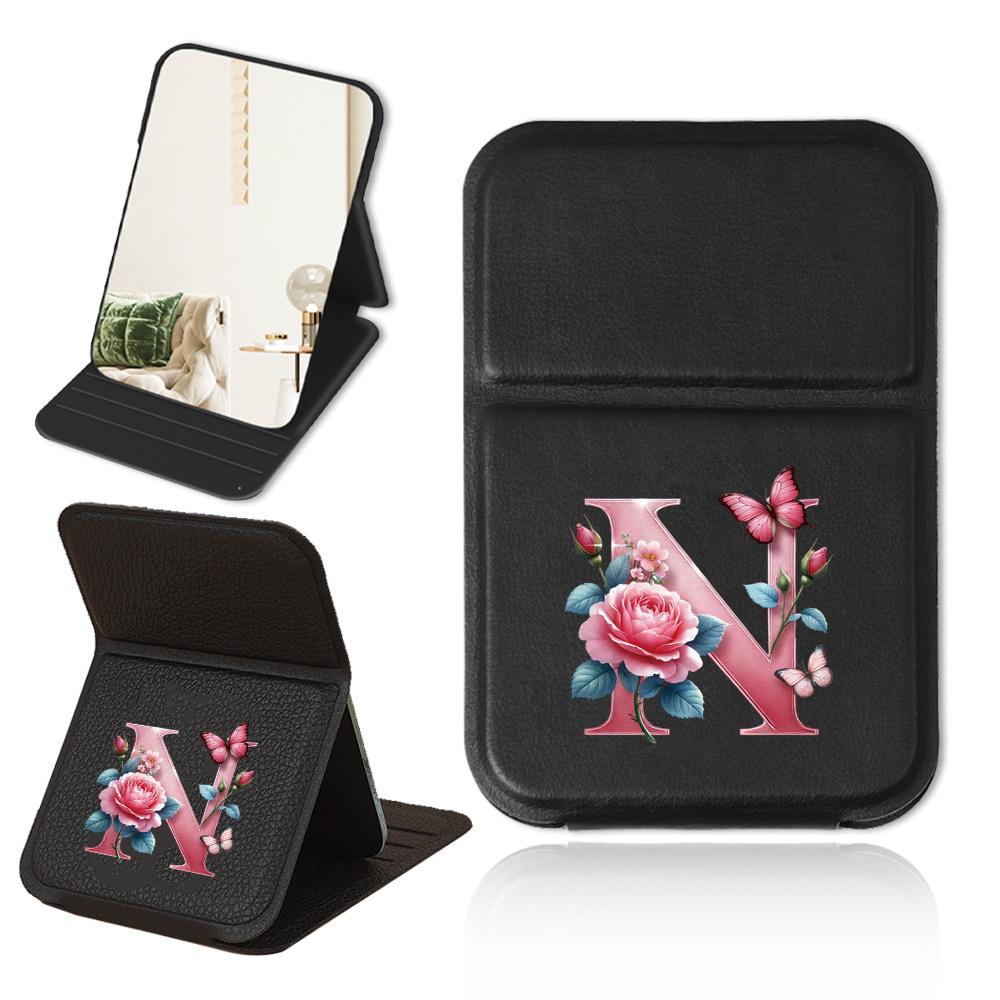 TEMU Portable Handheld Cosmetic Mirror With Pink Initial - 26 Letter Options, Polished Finish, Ideal For Travel Use, Makeup Mirror For