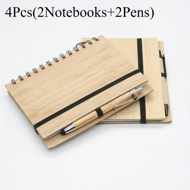 TEMU 4pcs(2notebooks+2pens) Light Beige-covered Notebooks And Gel Pens, Suitable As Back-to- Gifts, Daily Teacher Memo Tools, For Use, As Teachers' Day Gifts