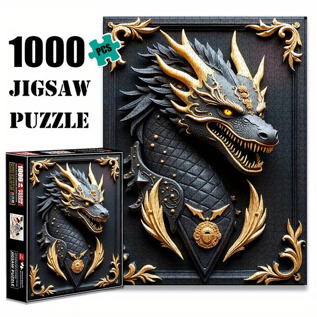 TEMU Black 1000pcs Jigsaw Puzzle, Large Puzzle Toy, Adult Game Gift, Family Interactive Game, Diy Decoration, , Holiday Gift