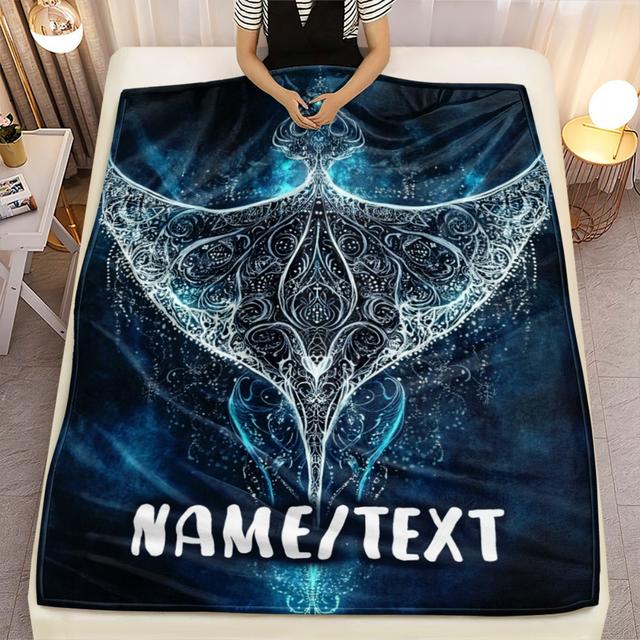 TEMU 1pc Sea Ray Totem Customizable Name Portable Blanket - Lightweight Flannel Bedding Ideal For Travel, Camping, Living Room, Office, Sofa, Chair, And Beds - Soft And Cozy Flannel