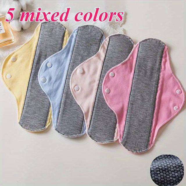 TEMU 5pcs Reusable Pads - Washable, - Multiple Colors (yellow, Light Blue, Pink, Green, Blue) - Travel And Daily Use