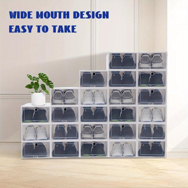 TEMU 24pcs Plastic Shoe Box Set Clear Plastic Shoes Case Foldable Organizer Rack