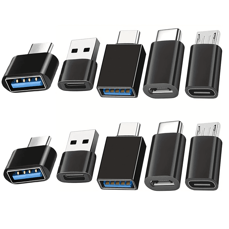 TEMU 10pcs Usb C Male To Usb A Female Adapter Kit, Otg Converter Dongle For Charging And Data Sync, Micro Usb To Type C Connector Compatible With Car Laptop Power Bank