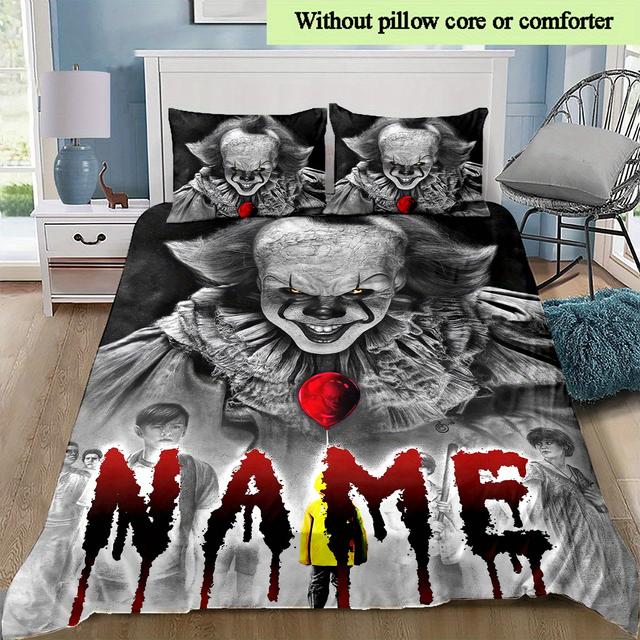 TEMU 3d Name Customized Bedding It Clown Movie Poster Bedding Quilt Cover For Bedroom Decoration Motorhomes And Cars Bedding Halloween Christmas Gift(1 * Duvet 2 * Pillowcase, Without )-lxr