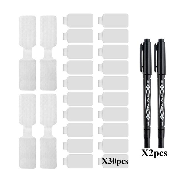 TEMU 30개의 스스로 붙는 케이블 라벨, 와이어 스티커, 2개의 펜 포함, 쓸 수 있는 나일론 케이블 태그, 사무실 사용을 위한 방수 화이트 케이블 라벨, 컴퓨터 케이블 관리 및 식별에 적합합니다.