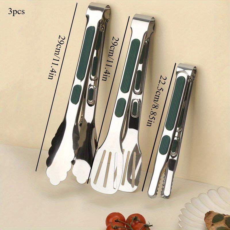 TEMU 3pcs Outdoor Kitchenware Stainless Steel Food Clip, Buffet Barbecue Clip, Silicone Handle, Steak Barbecue Food Clip