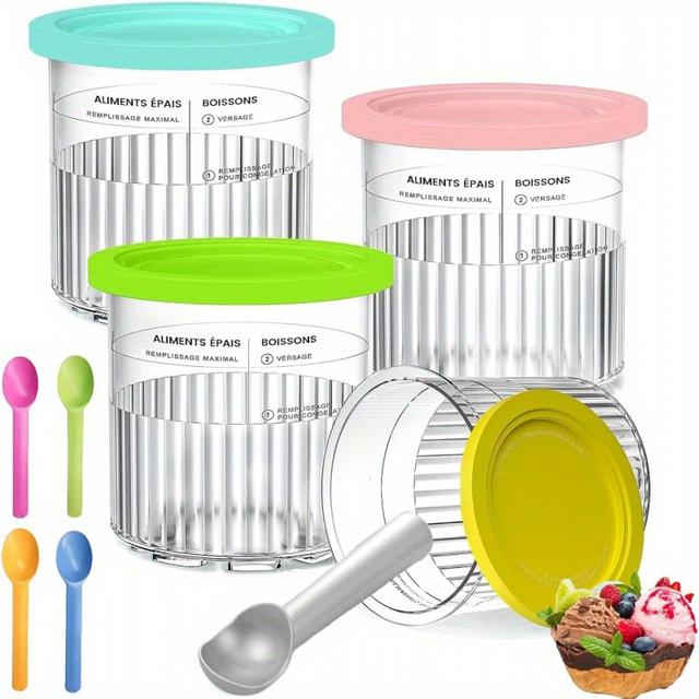 TEMU Contenants , Lot de 4 Contenants Deluxe 24 oz avec Couvercle et à Glace, pour Machine à Glace NC501 , BPA, Réutilisables, Lavables au Lave-Vaisselle