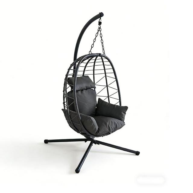 TEMU Foldable Rattan Hanging Egg Chair With Rain Cover Indoor Outdoor Swing Chair For Patio Garden Balcony, Comfortable Cushioned Wicker