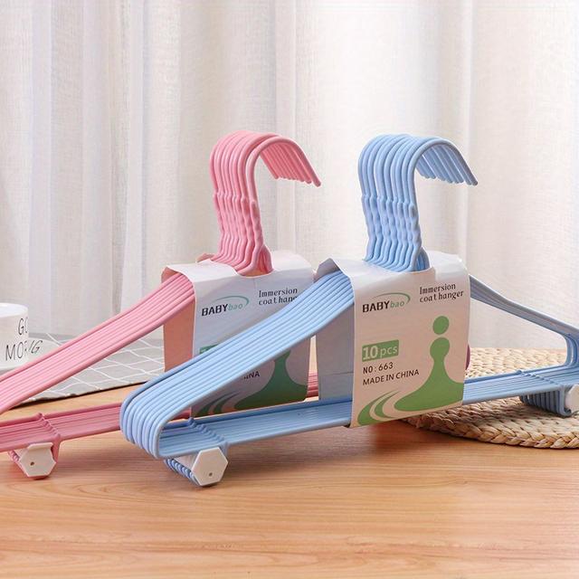TEMU 10-pack 44cm Plastic Coated Hangers For Adults And Children, Dual-use For Dry And Wet Clothes, Household Hangers With Hooks, Manufacturer Wholesale